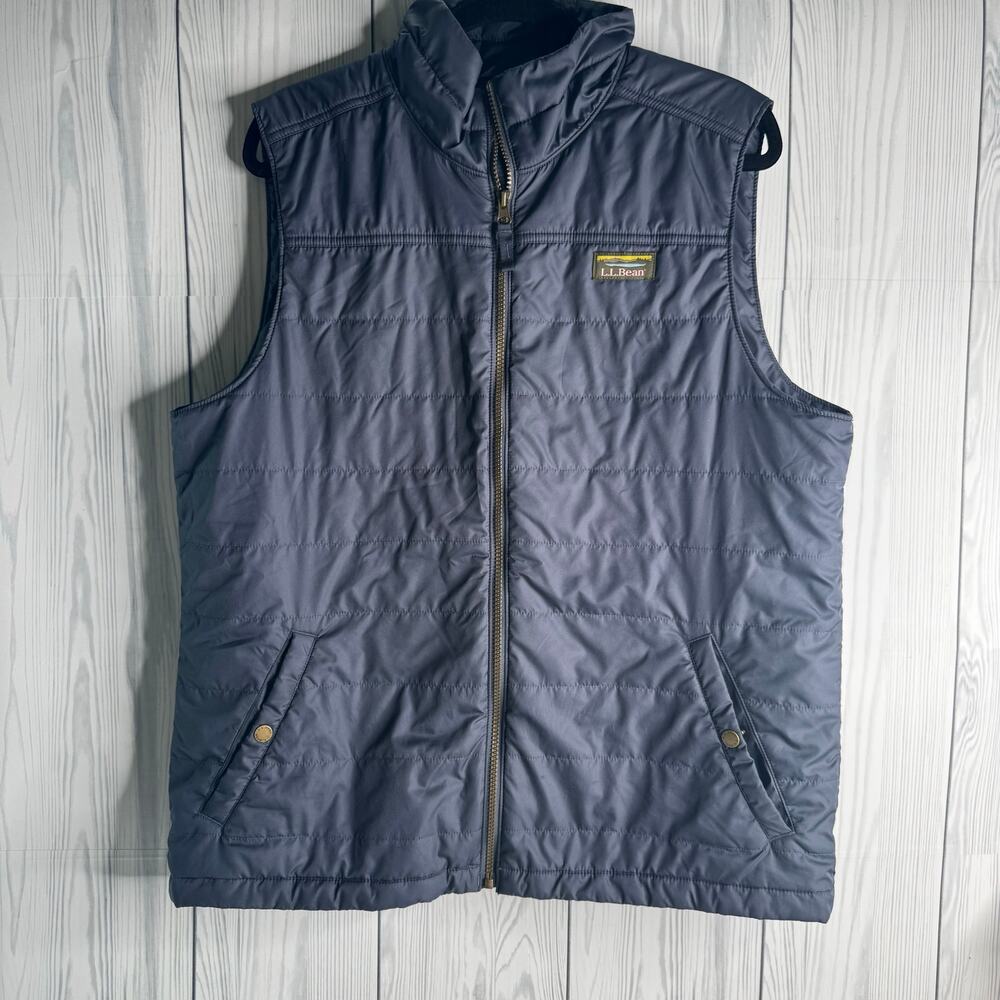 LL Bean Men's Mountain Classic Puffer Vest Blue Full Zip Size Large